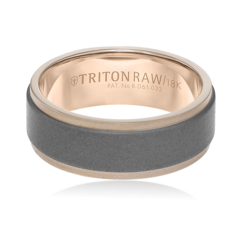TritonRAW Tungsten Flat Matte Men's Band with High Polished 18KR Edges and Interior Detail image number null