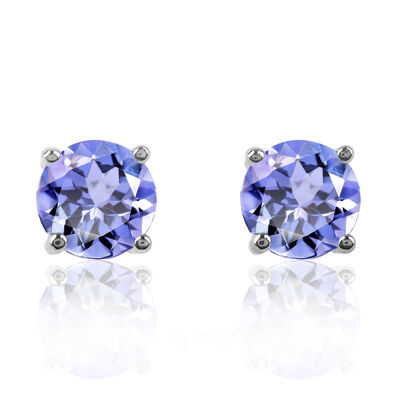 Tanzanite Round 4-Prong Stud Earrings in White Gold