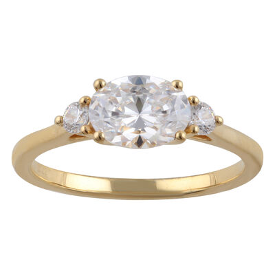 Lab Grown 1.14ctw. Diamond Oval East West Engagement Ring in 14k Yellow Gold