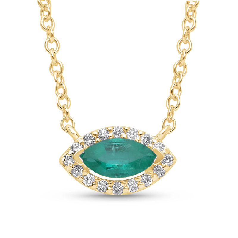 Marquise-Cut Created Emerald & Lab Grown Diamond Halo East to West Pendant in 10k Yellow Gold image number null