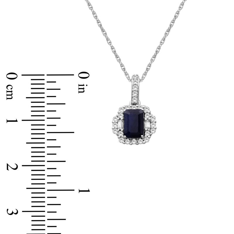 Emerald-Cut Sapphire & Diamond Halo Pendant in 10k White Gold image number null