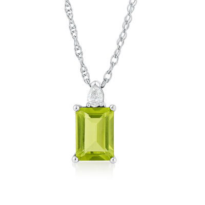 Peridot and Lab Diamond Pendant in White Gold