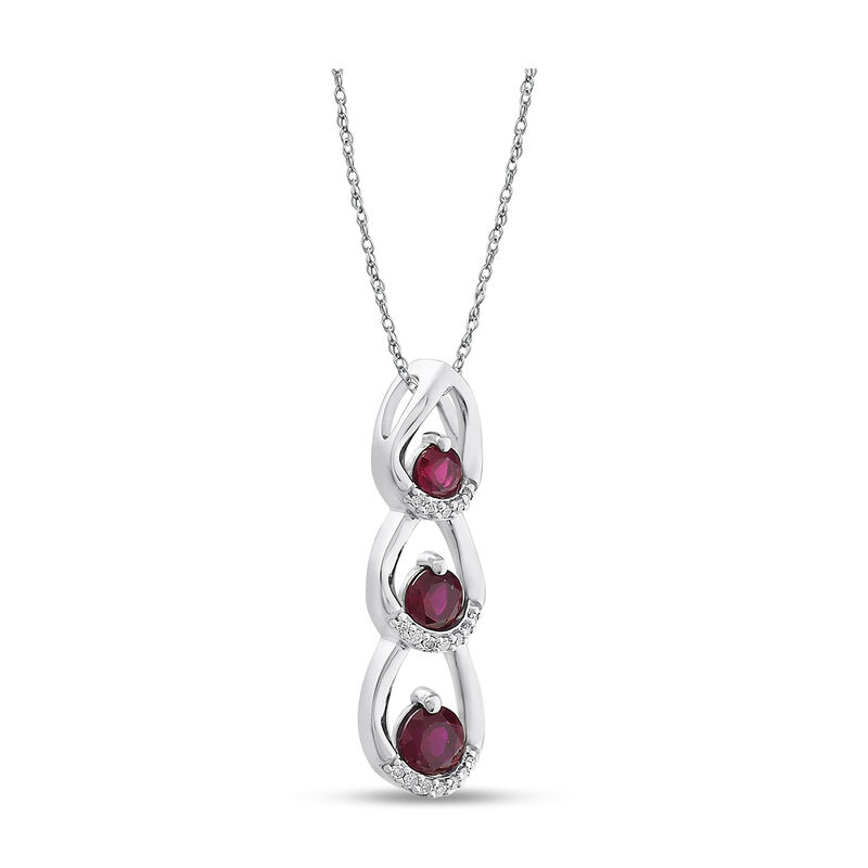 Created Ruby & Diamond Triple Drop Pendant in Sterling Silver image number null