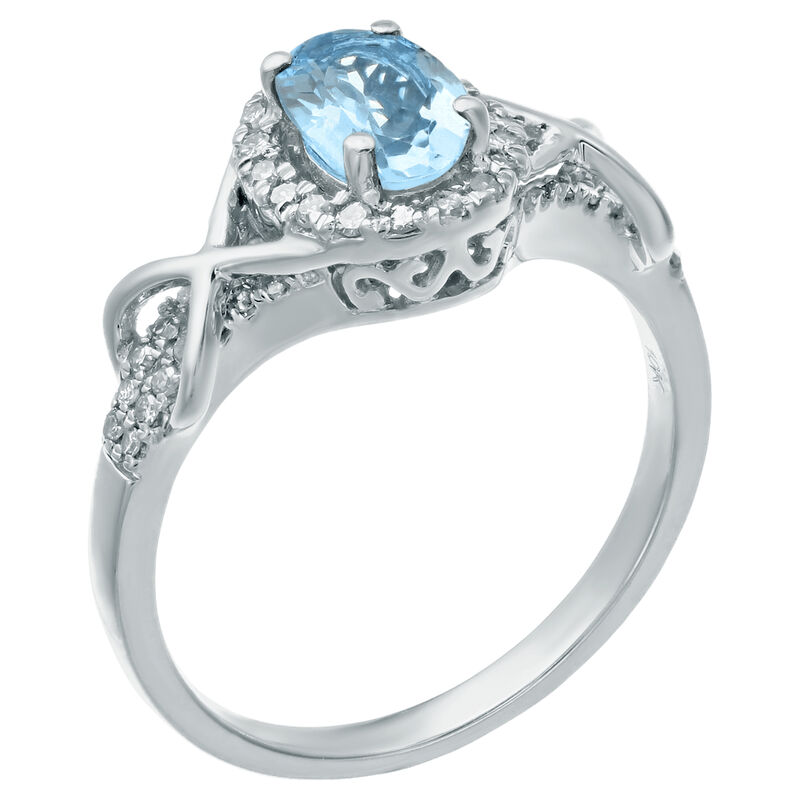 Oval Aquamarine Gemstone & Diamond Halo Ring in 10k White Gold image number null