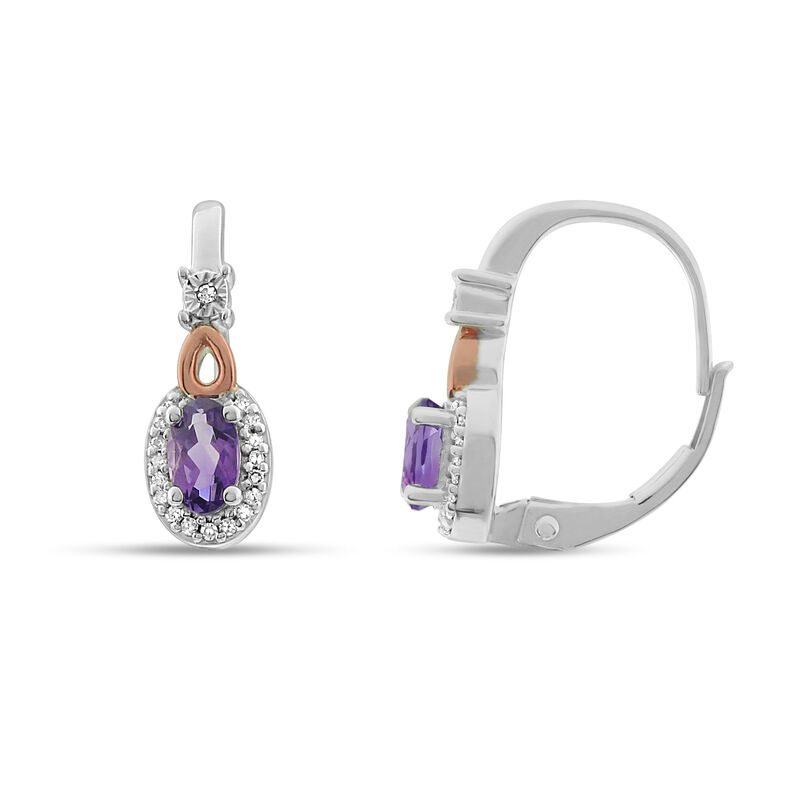 Oval Amethyst & Diamond Drop Earrings in 10k Rose & White Gold image number null