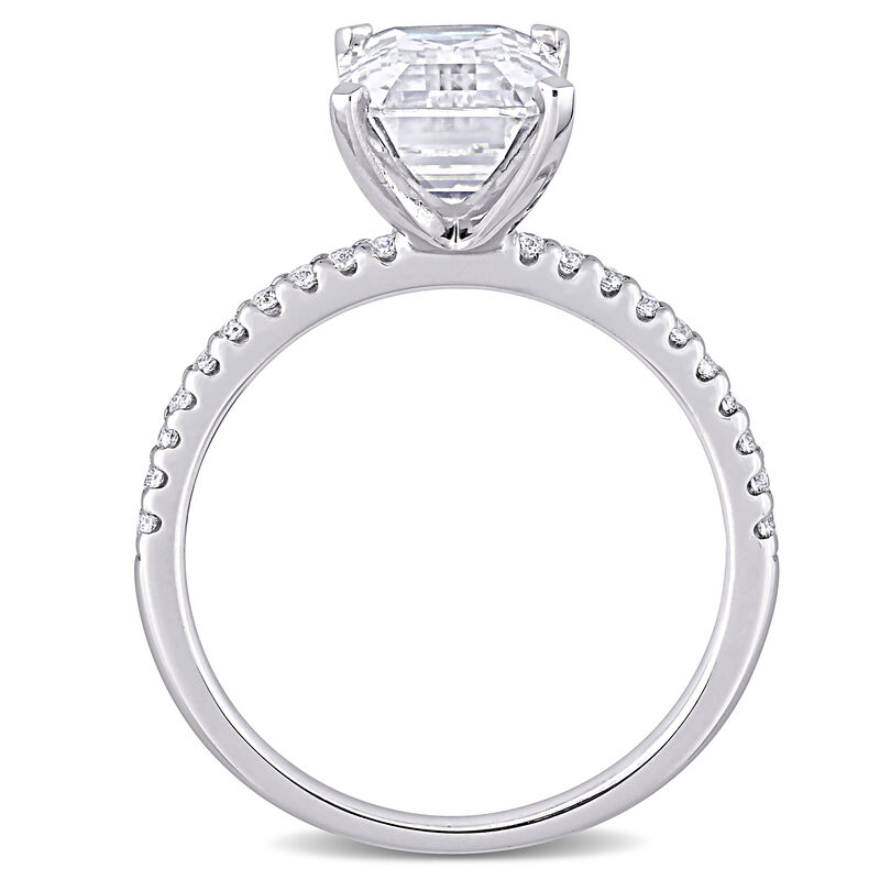 Created Moissanite Emerald-Cut Engagement Ring in 10k White Gold image number null
