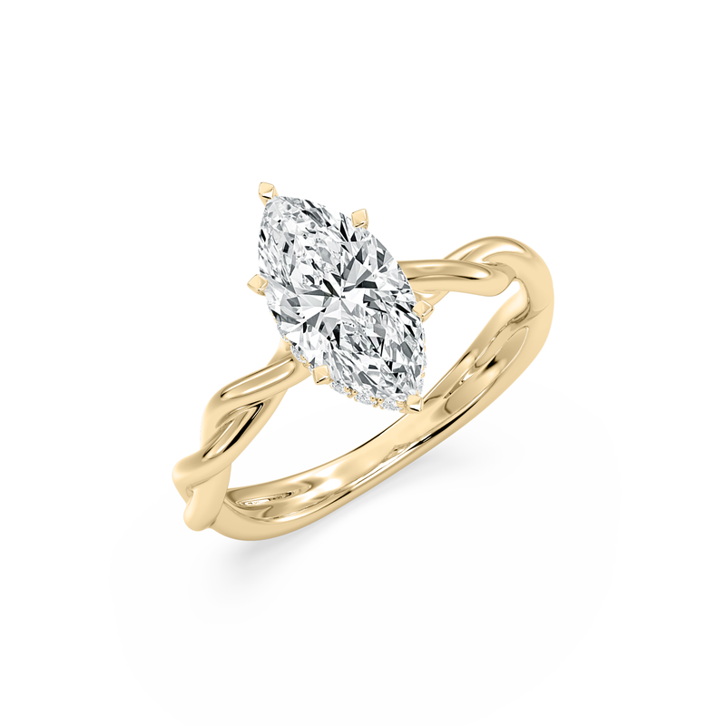 Marquise Lab Grown Diamond 2 1/8ctw. Twist Hidden Halo Engagement Ring in 14k Yellow Gold image number null