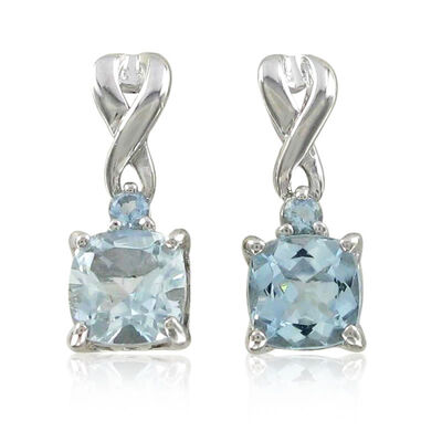 Aquamarine Drop Twist Earrings in Sterling Silver