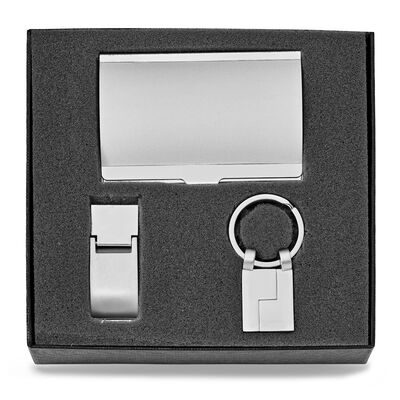 Silver-tone Money Clip, Card Case, & Key Ring Set