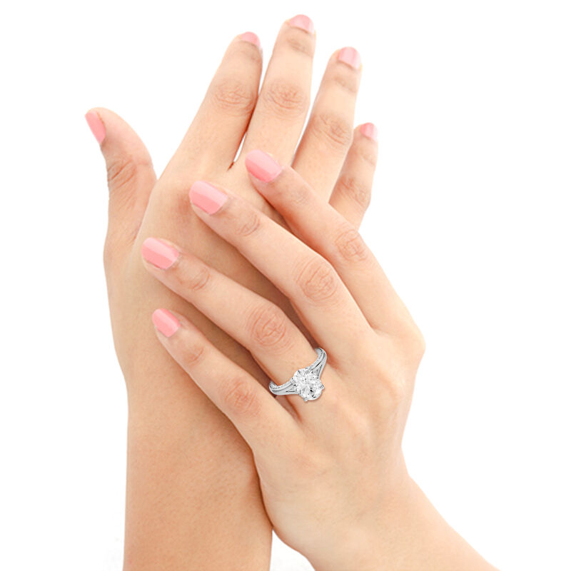 Oval Lab Grown Diamond 3 1/2ctw. Split Shank Engagement Ring with Round Diamond Accents in 14k White Gold image number null