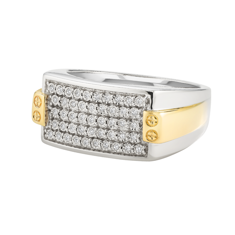 Men's 5-Row Pave-Set Round Diamond Band in 10k Yellow Gold & Sterling Silver image number null