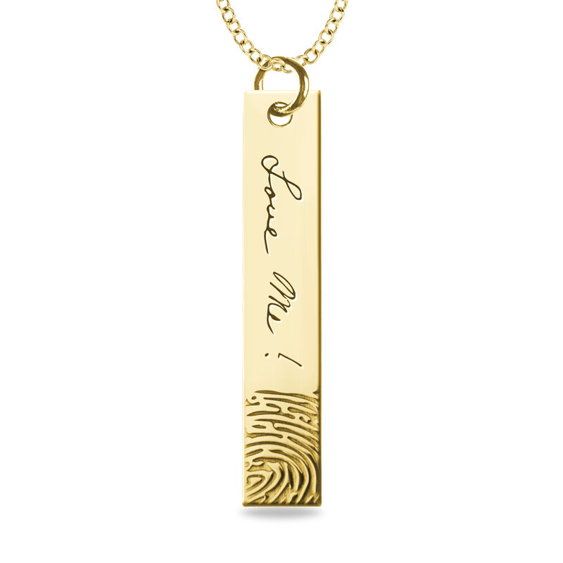 Fingerprint and Handwriting Bar Pendant in 10k Yellow Gold image number null
