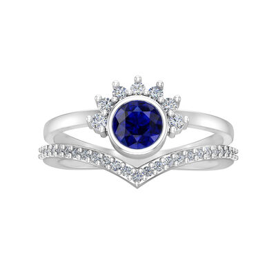 Created Sapphire, White Sapphire & Diamond Ring in 10k White Gold