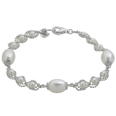 Freshwater Pearl Lace Design Bracelet in Sterling Silver