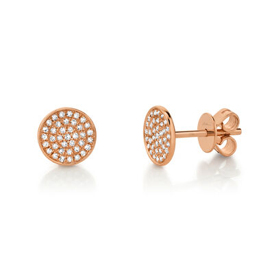 Shy Creation 0.17 ctw Pave Diamond Circle Stud Earrings in 14k Rose Gold
