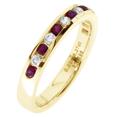 Diamond & Ruby Channel Set 1/4ctw. Band in 14k Yellow Gold