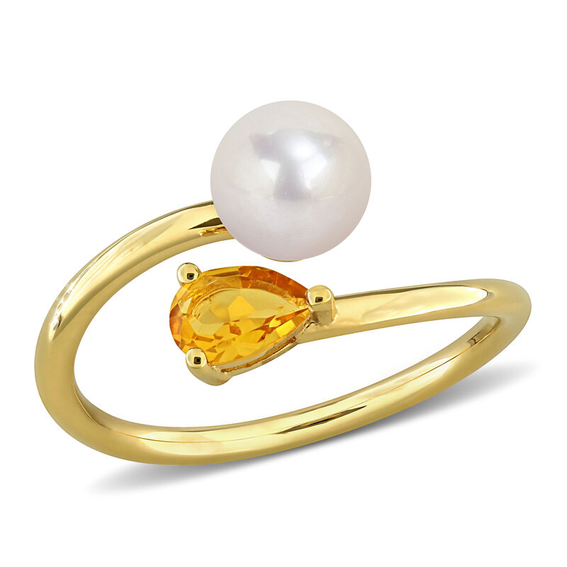 Citrine & Freshwater Cultured Pearl Ring in Gold Plated image number null