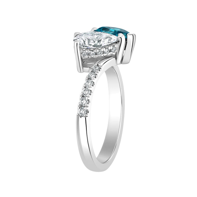Pear-Shaped Blue Lab Grown 2.20ctw. Diamond Toi Et Moi Two-Stone Plus Engagement Ring in 14k White Gold image number null