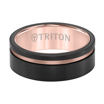 Triton Men's 8mm Black Tungsten & Rose Band