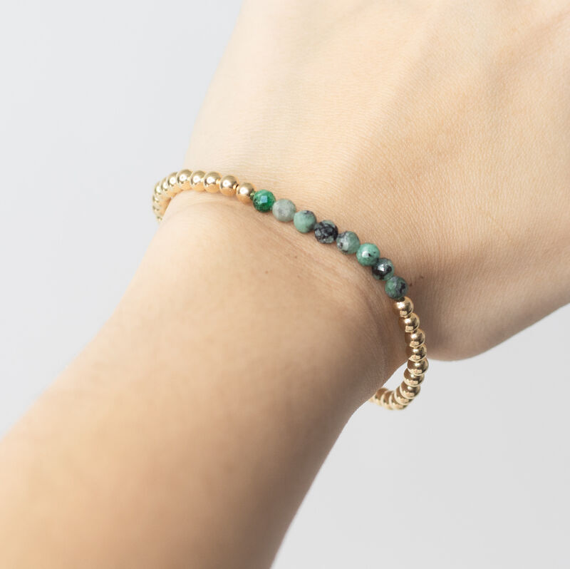 Gold Filled Beaded Bracelet With Emerald Beads image number null