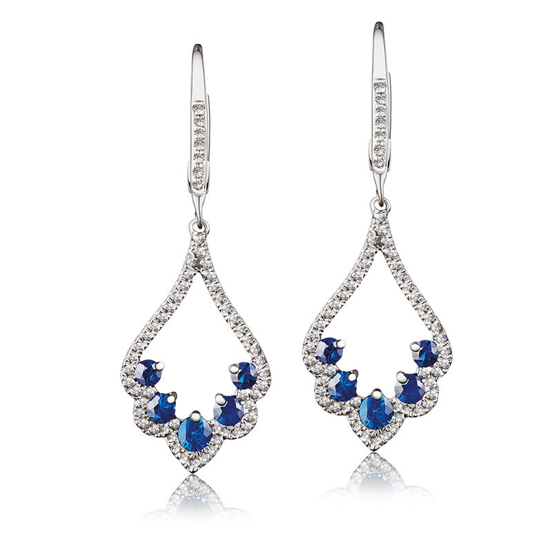 Sapphire & Diamond Scalloped Dangle Earrings in 14k White Gold image number null