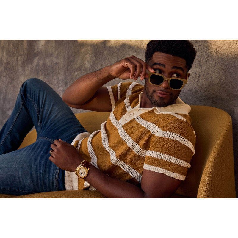 Citizen Men's Calendrier Gold-Tone Beige Dial Brown Leather Strap 42mm Watch BU0082-06P image number null