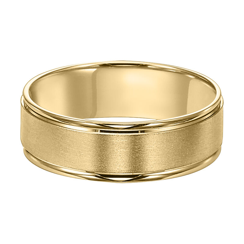 ArtCarved Men's 6mm Brushed Finish Pattern Detail Wedding Band in 14k Yellow Gold image number null