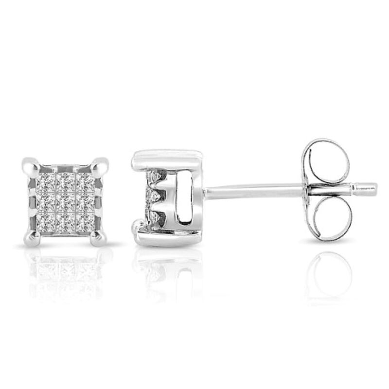 Diamond Mini Princess-Cut Stud Earrings in 14k White Gold image number null