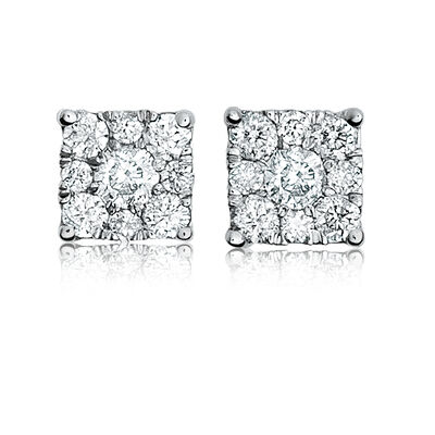 Diamond Square Stud 1/2ctw. Earrings in 10k White Gold