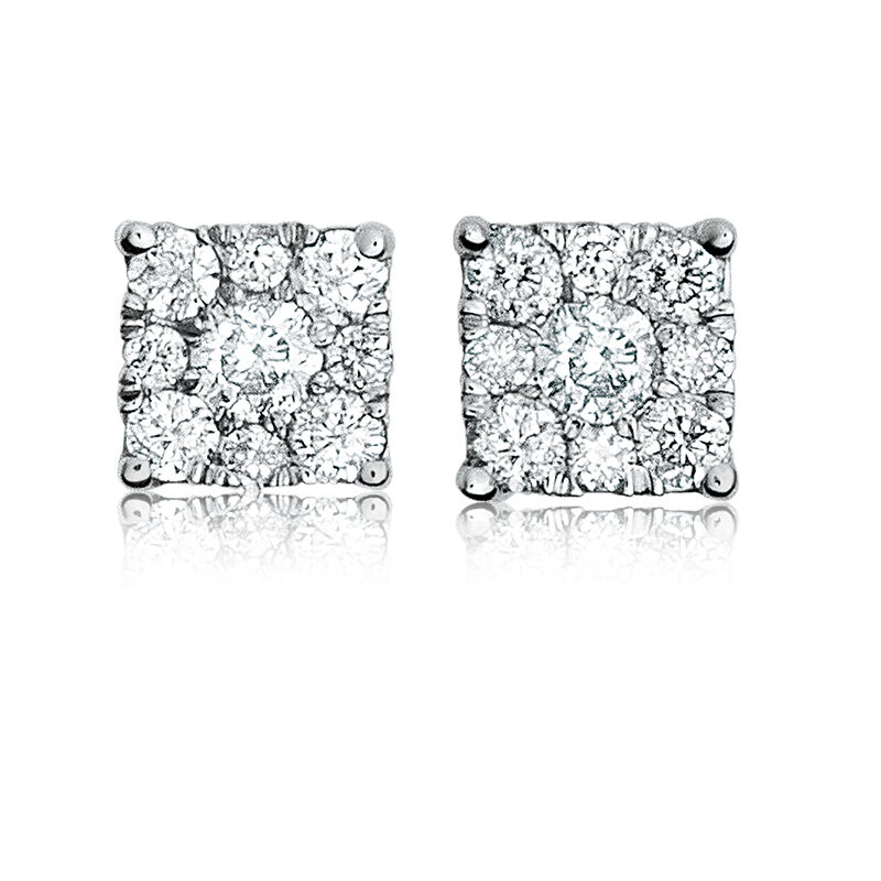 Diamond Square Stud 1/2ctw. Earrings in 10k White Gold image number null