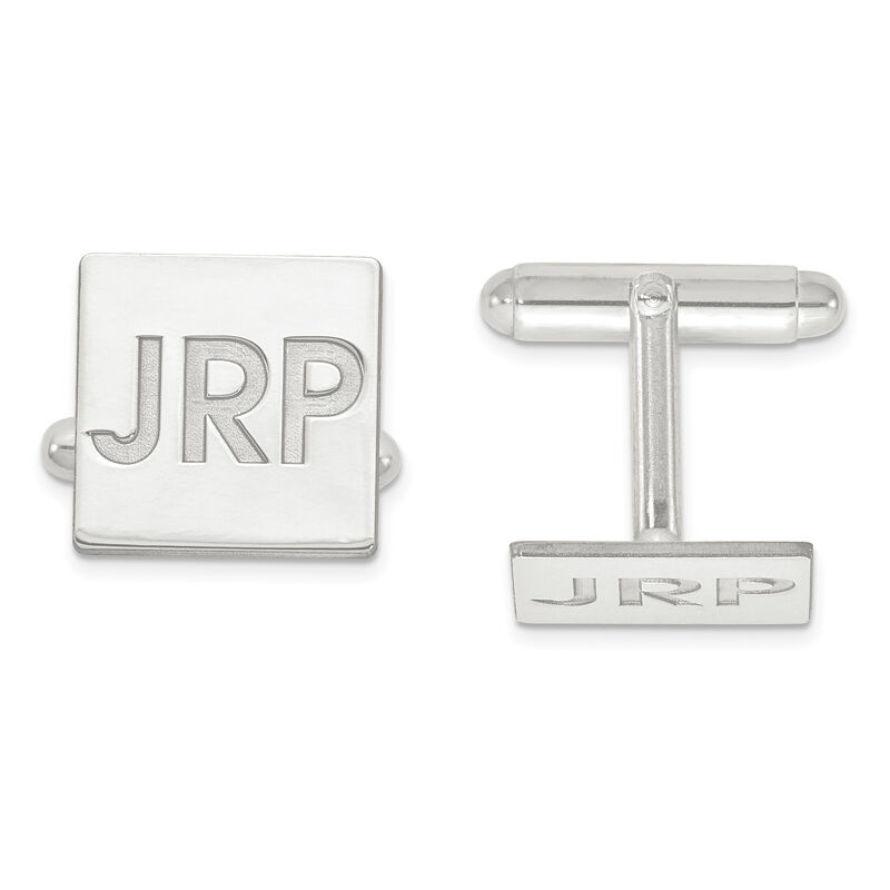 Recessed Letters Square Monogram Cuff Links in Sterling Silver (up to 3 letters) image number null