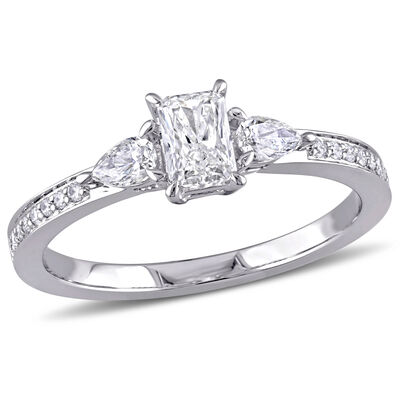 Three-Stone Radiant & Pear 5/8ctw. Diamond Engagement Ring in 14k White Gold