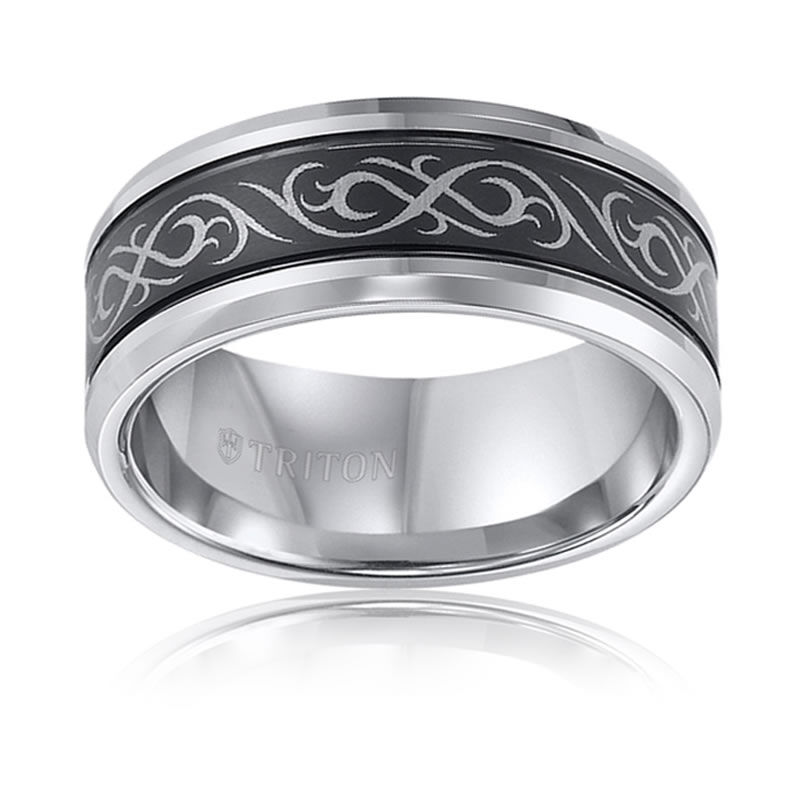 Llife BOTTON BAND RING（iii） Triton Tungsten Black Carbon Fiber Wedding Band Ring - Triton Jewelry