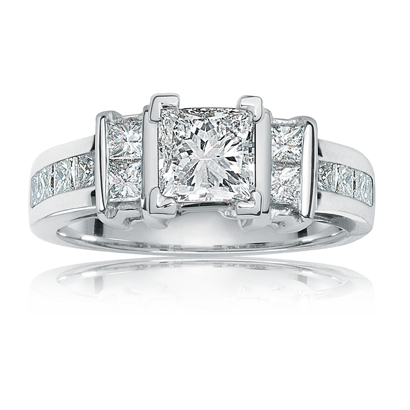 Elegance. Princess-Cut Diamond Engagement Ring in 14k White Gold image number null