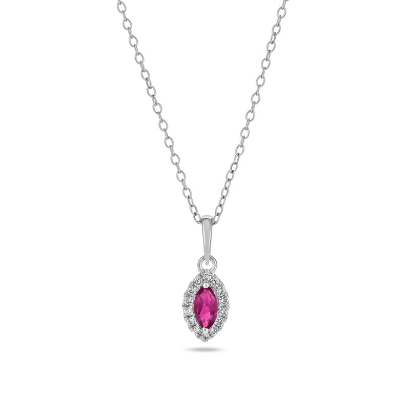 Marquise Created Ruby Halo Lab Grown Diamond Pendant in Sterling Silver image number null