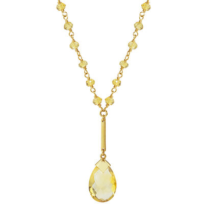 Citrine Lariat Gemstone Fashion Necklace in 14k Yellow Gold