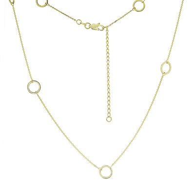 Ladies Open Circle Long 18" Circle Station Necklace in 14k Yellow Gold