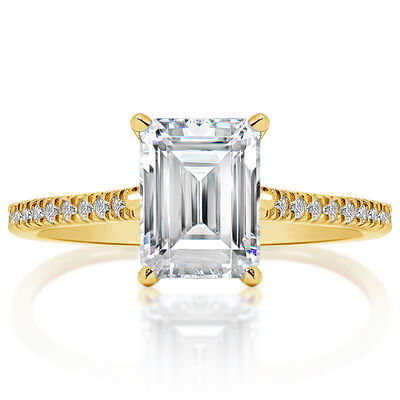 Brilliant-Cut Lab Grown .15ctw. Diamond Engagement Semi-Mount Emerald-Cut Center in 14k Yellow Gold