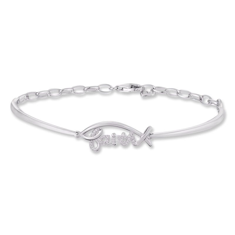 Brilliant-Cut Diamond Faith Fashion Bracelet in Sterling Silver image number null