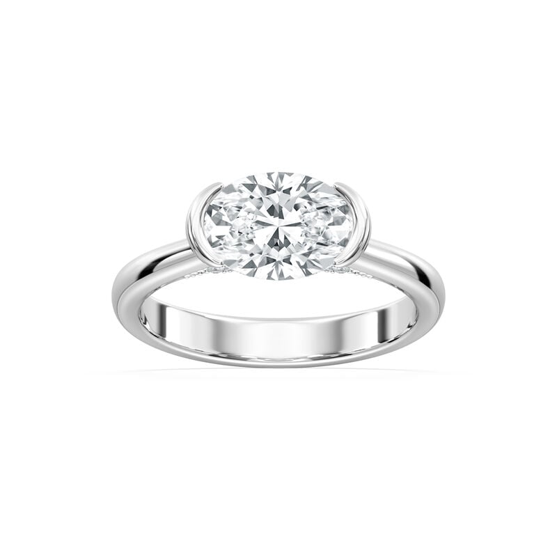 Oval Lab Grown Diamond 2ctw. East West Diamond Bridge Solitaire Engagement Ring in 14k White Gold image number null