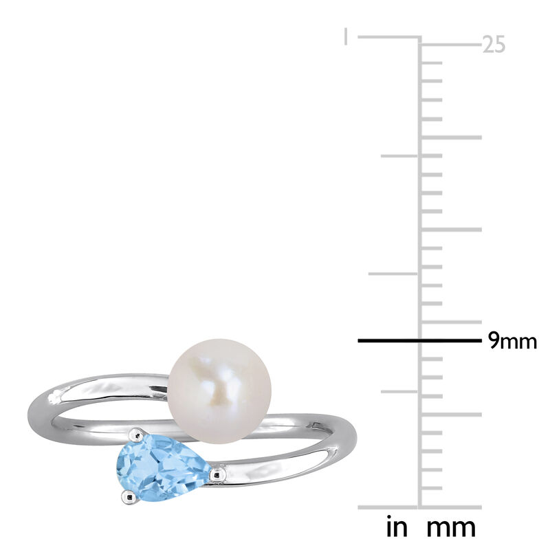 Sky Blue Topaz & Freshwater Cultured Pearl Ring in Sterling Silver image number null