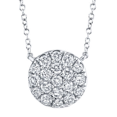 Shy Creation 0.43 ctw Pave Diamond Circle Pendant Necklace in 14k White Gold