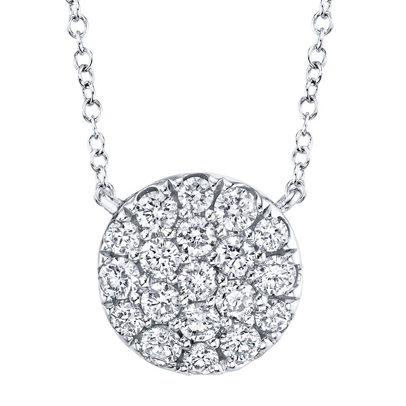 Shy Creation 0.43 ctw Pave Diamond Circle Pendant Necklace in 14k White Gold SC22004735 image number null