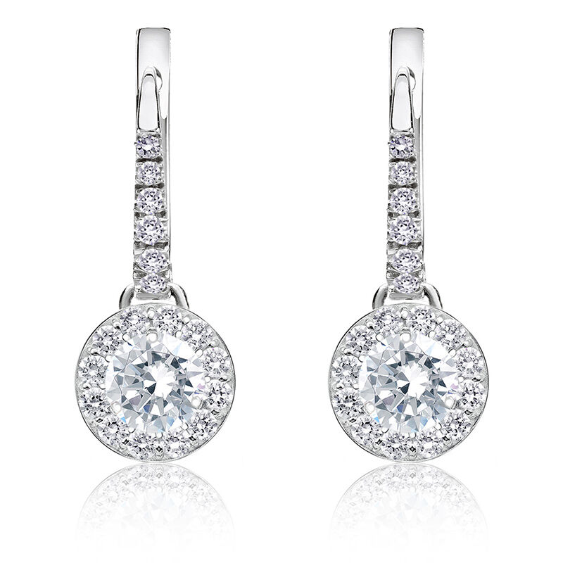 Brilliant-Cut 3/4ct. Diamond Halo Dangle Earrings in 14k White Gold image number null