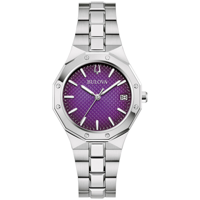 Bulova Ladies' Prestige Purple Dial Stainless Steel Bracelet 32mm Watch 96M168 image number null