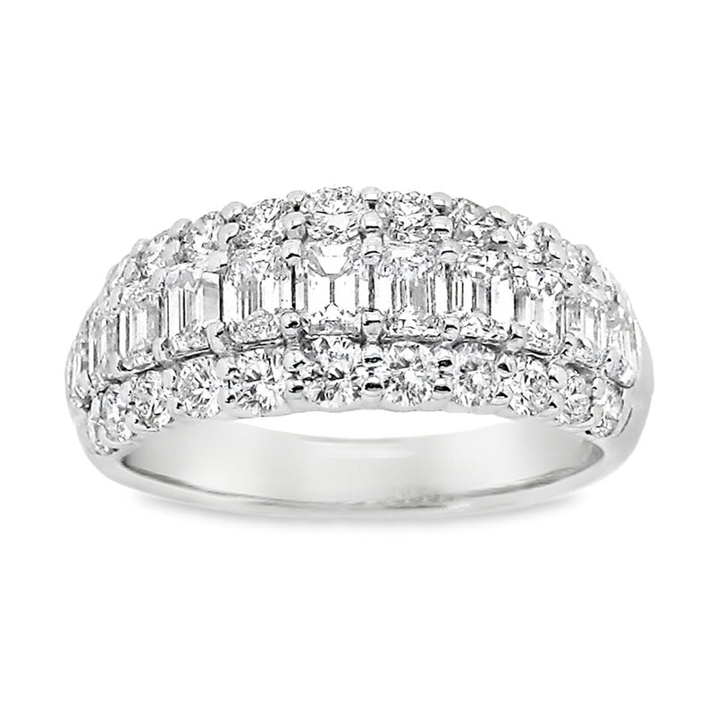 Natural Diamond 1 7/8ctw. Emerald and Round Three Row Anniversary Ring in 14k White Gold image number null