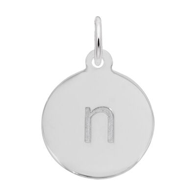 Lower Case Block N Initial Charm in Sterling Silver
