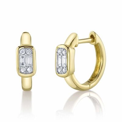 Diamond 1/7ctw. Bezel Huggie Hoop Earrings in 14k Yellow Gold