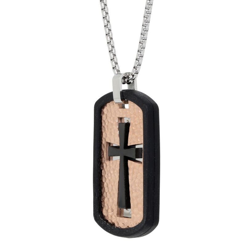 Men's Stainless Steel Rose Ion-Plate Pebbled Dog tag Necklace image number null