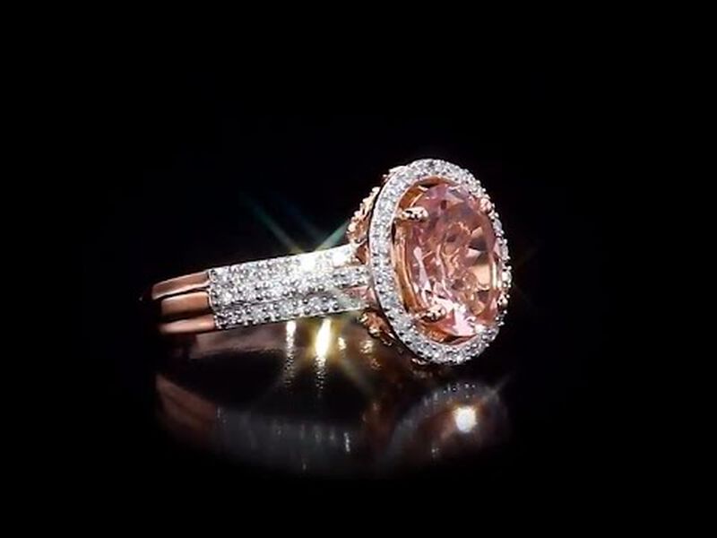 JK Crown® Morganite & Diamond Halo Ring in 10k Rose Gold image number null